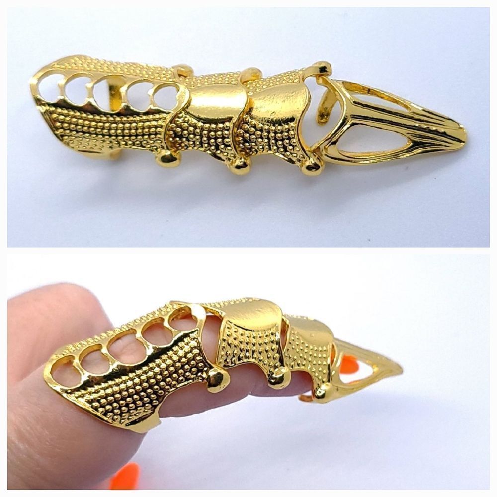 Gold Joint Armor Ring Full Finger Cage Adjustable Talon Claw Steampunk Gothic